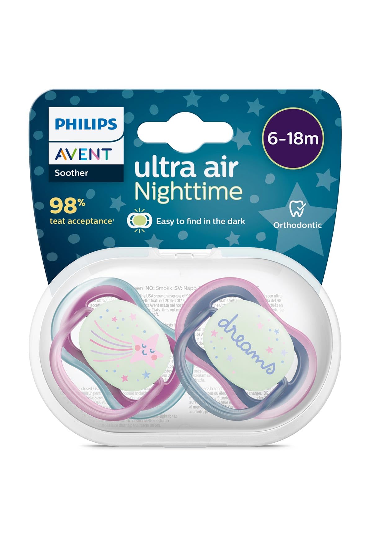 Philips Avent soother ultra air night 6-18 m x2 376/21