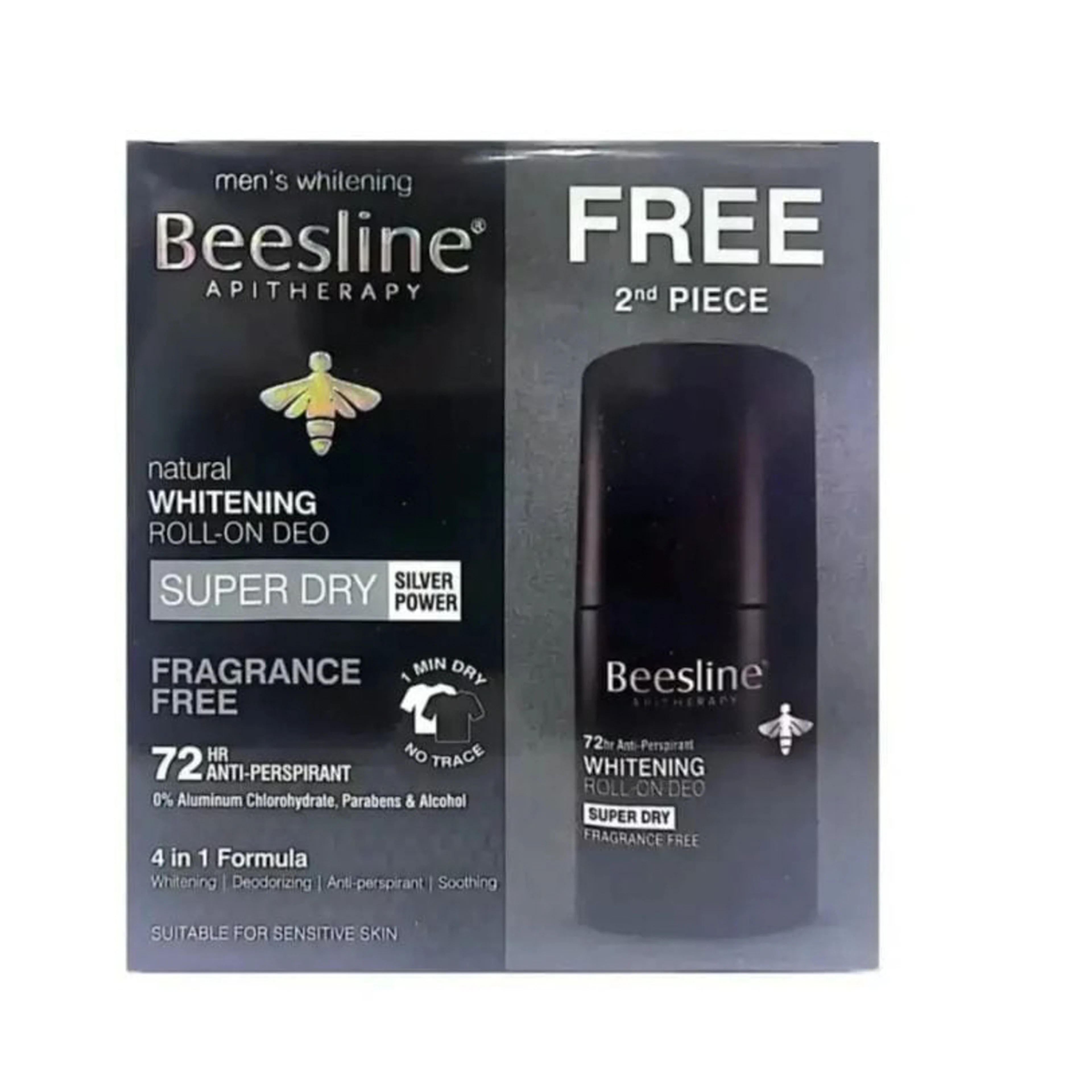 Beesline roll on deo super dry fragr free men 50ml 1+1