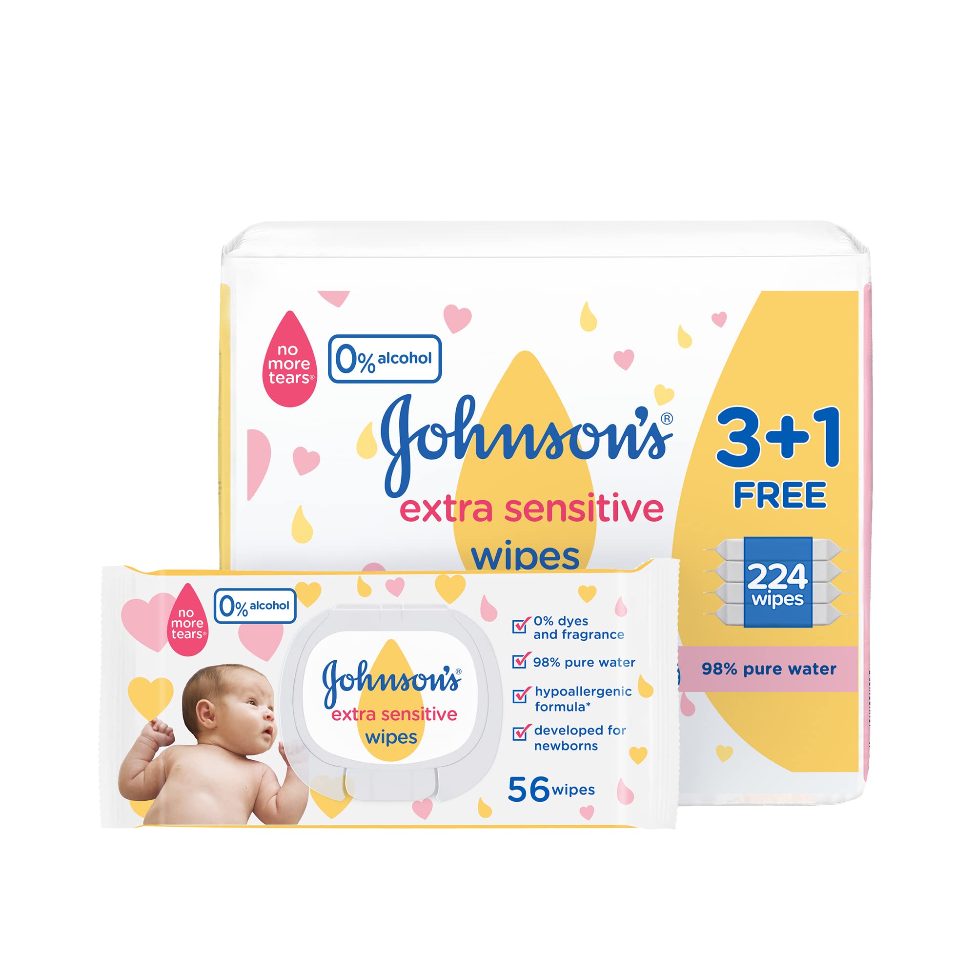 Johnson baby wipes skincare 3+1 56s 56457