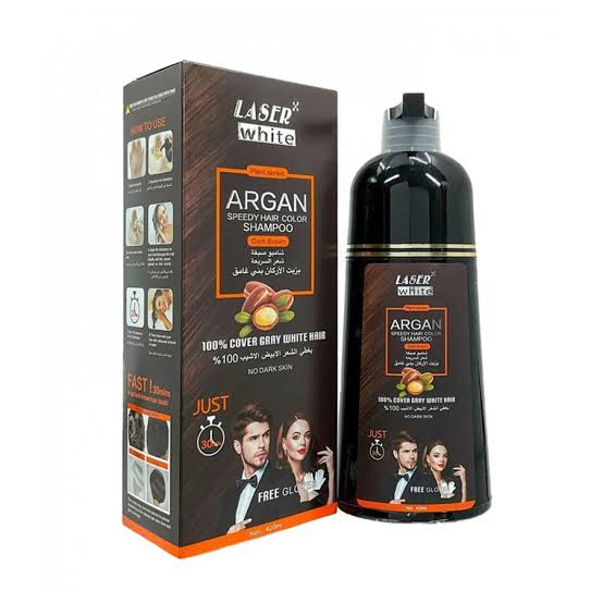 Laser white hair color shampoo argan black brown 420ml